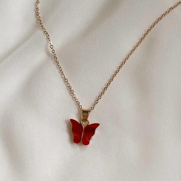 Red Gold Acrylic Butterfly Necklace - Picture 2 of 6